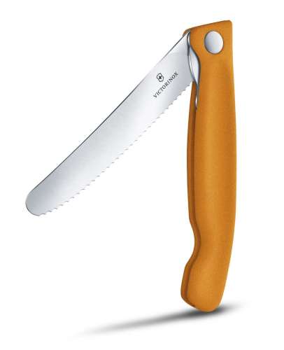 Нож кухонный Victorinox Swiss Classic, для овощей, 110мм, заточка серрейтор, стальной, оранжевый [6.7836.f9b]